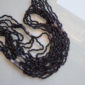 Black Glass Onyx Beaded Extra Long Strand Necklace